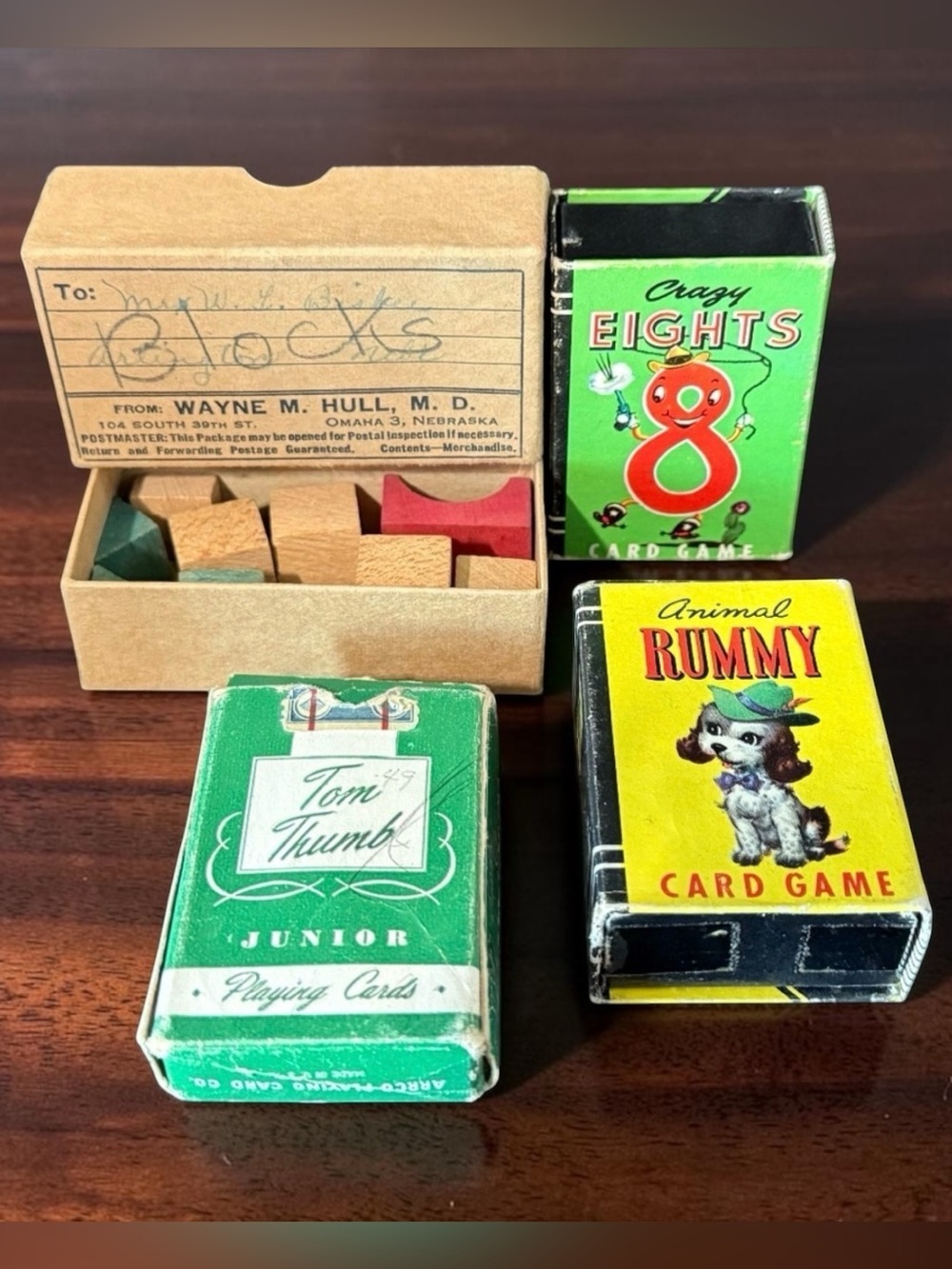 Four Vintage Games (Cards and Blocks)
